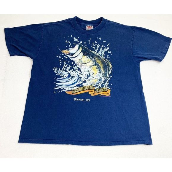 Vintage Large Mouth Bass Fish T-Shirt XL Blue Missouri Single Stitch - Picture 1 of 8